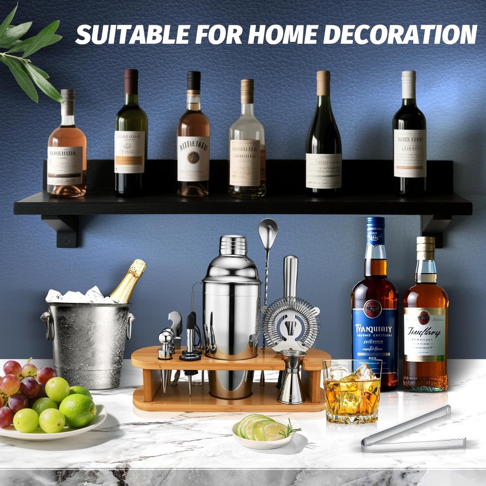 Cocktail Shaker Set Bartender Kit 13Pcs Bar Tools Set with Bamboo Stand, Esse...
