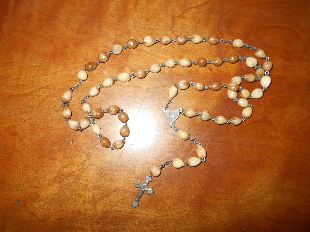 Vtg Rosary 31" Crucifix with Patina Nuts