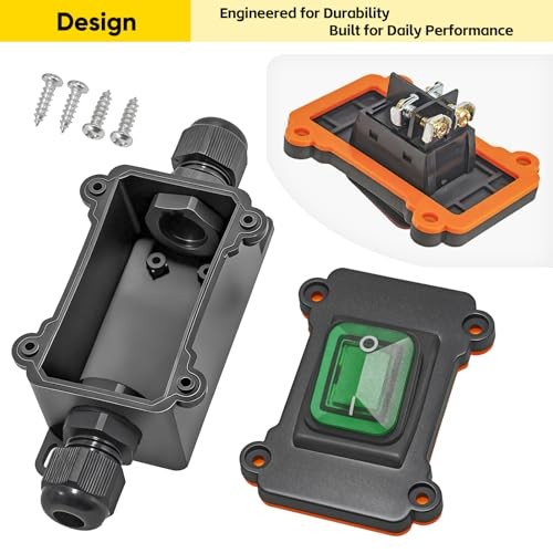 Waterproof Inline Rocker Switch Box DC 12V–24V 20A Lighted Two-Side Green