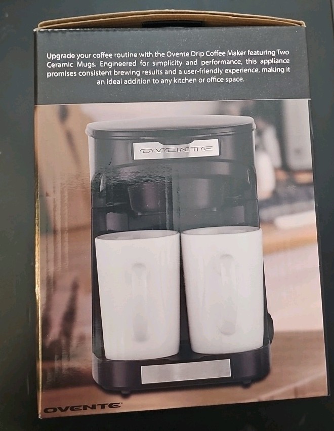 Ovente Drip Coffee Maker with Two Ceramic Mugs