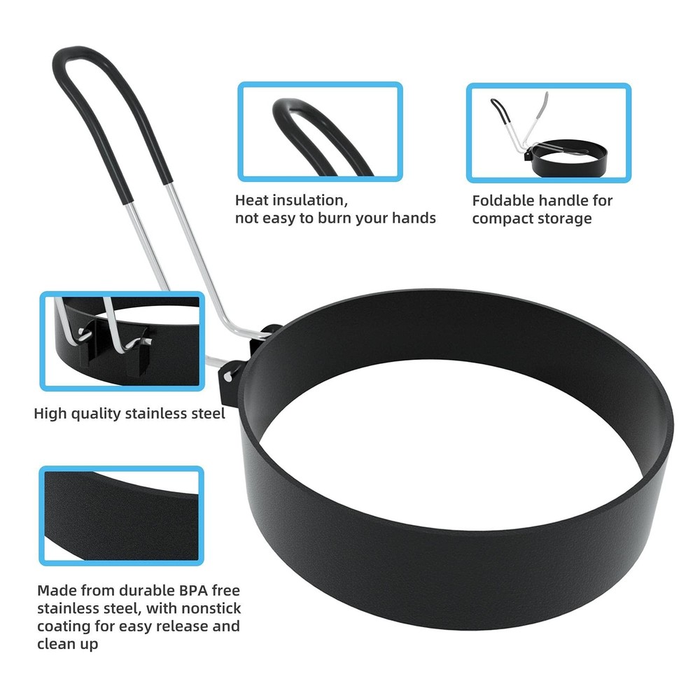 8" Omelet Ring, 6" Pancake Ring, 3.5" Egg Ring for Griddle Frying Eggs (Upgra...