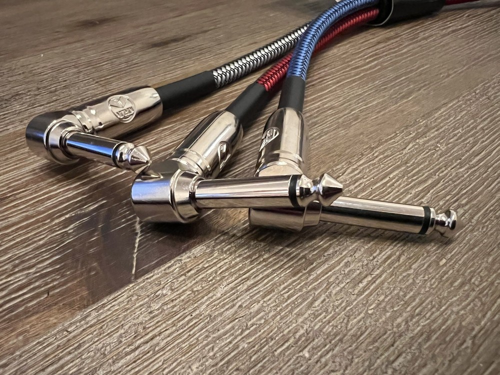 3-PACK 1ft Kirlin 1/4" Mono Multi Colored Braided Right Angle Patch Cables!