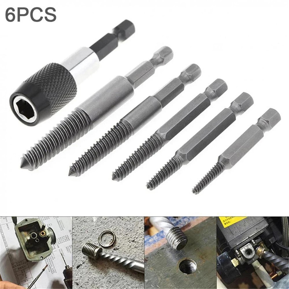 6PCs Screw Extractor Easy Out Drill Bits Kit Damaged Screw Bolt Stud Remover Set