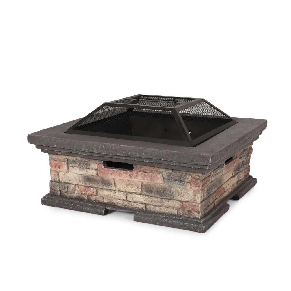 Square Wood-Burning Fire Pit with Protective Shield