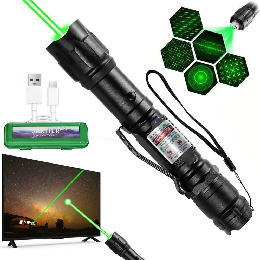 Rugged Green Laser Pointer - Adjustable Focus & Waterproof with Carrying Case