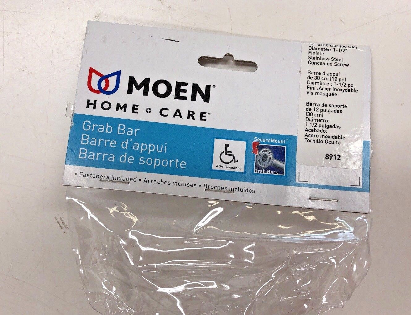 Moen 8912 12" Stainless Steel Bathroom Grab Bar Safety Handle NIP
