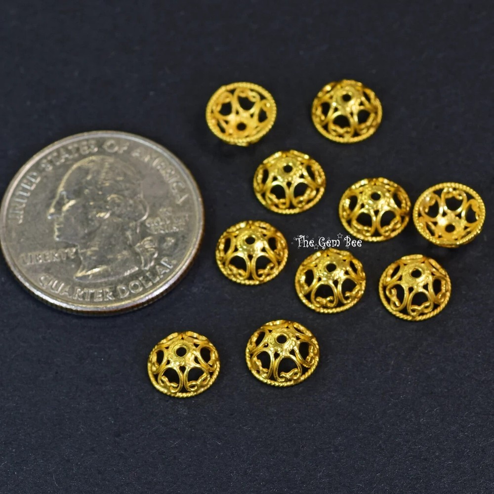 8.3mm 18k Solid Yellow Gold Handmade Fancy Elegant Bead Cap Finding 2