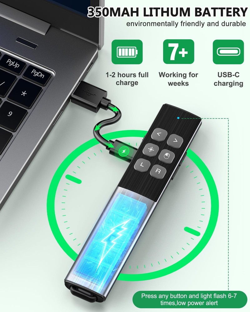 Wireless Rechargeable Presentation Clicker- Presentation Remote with Air Mous...