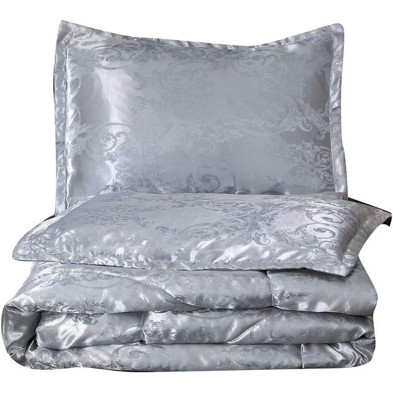 Silver Comforter Set Soft Microfiber Bedding Queen Pillow Shams Machine Washable