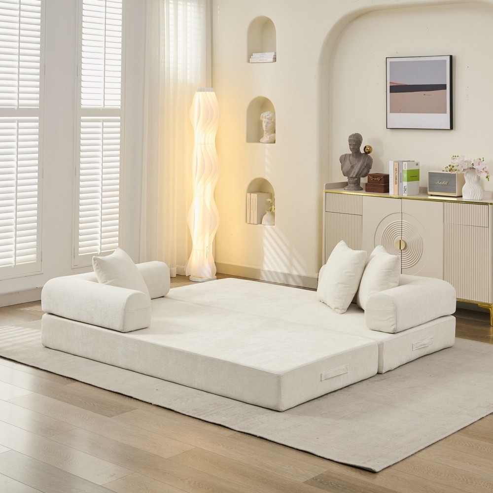 Convertible Sleeper Sofa Bed Floor Couch Sofa Chairs Folding Sofa Bed w/ Pillows
