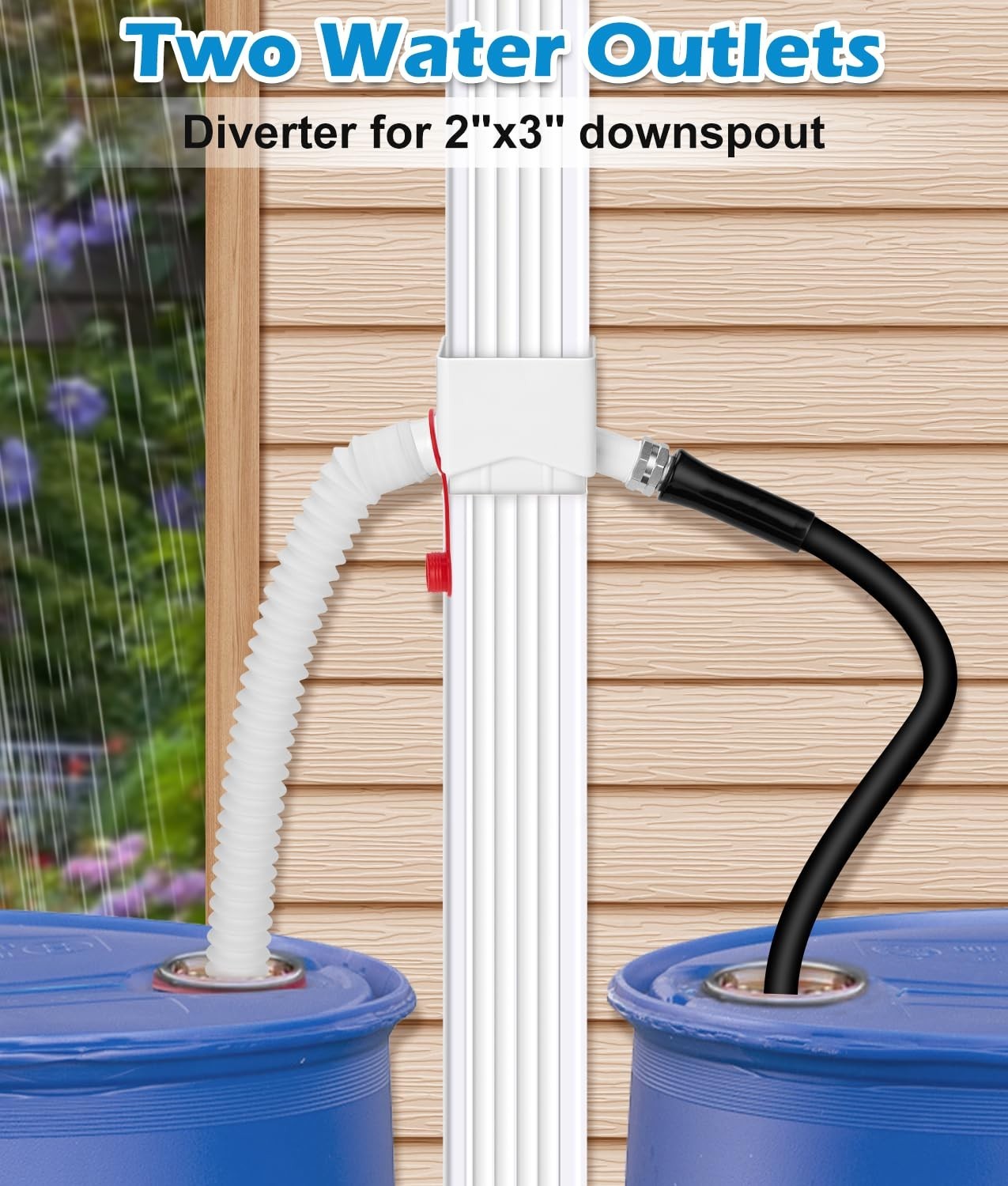 WADEO Rain Barrel Diverter for 2 x 3 Downspout with 5FT Hose