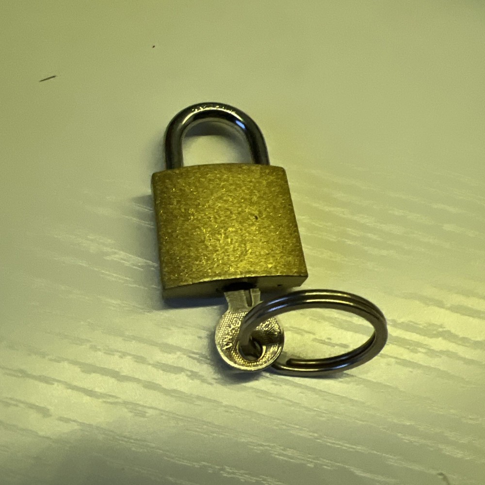 Solid Brass Padlock with Key, Pad Lock 1-1/2 in. Wide Lock Body, Locker