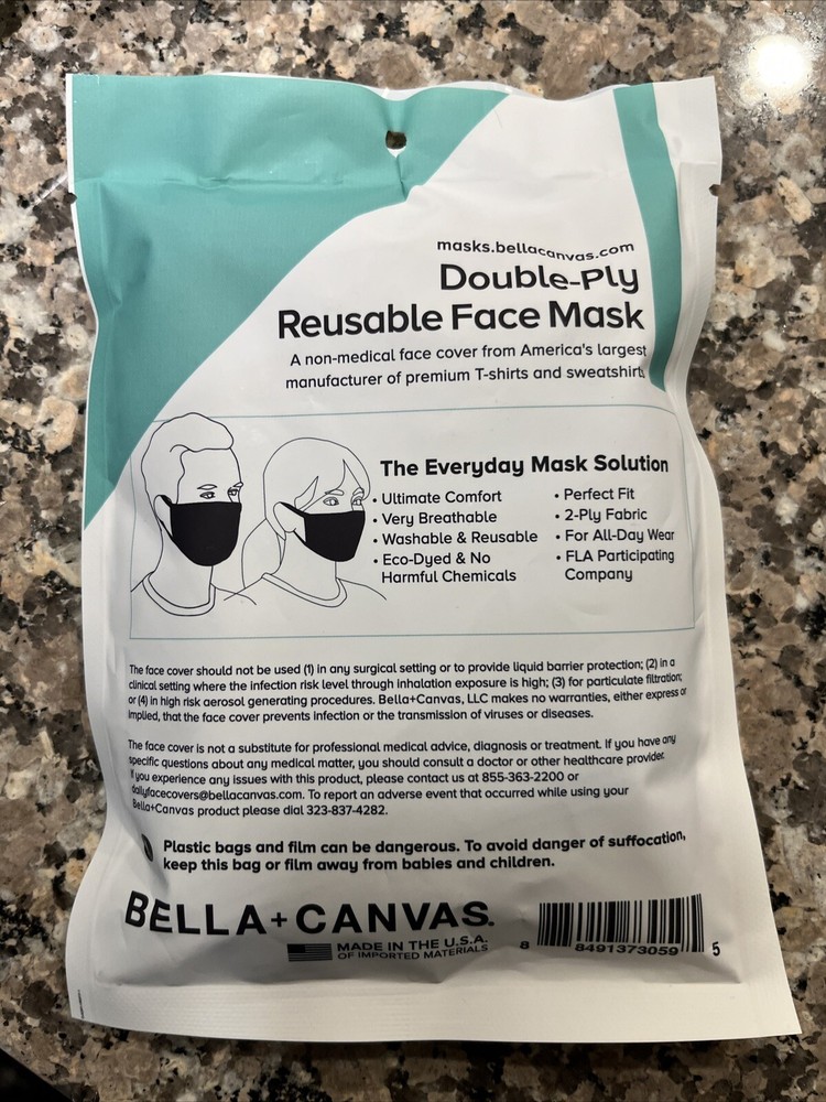 BELLA + CANVAS REUSEABLE FACE MASK-BLACK-MEDIUM/LRGE