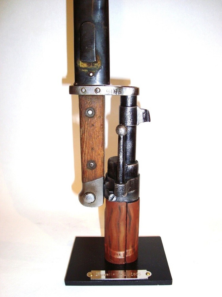 Support display stand for Mannlicher 1895 bayo. with engraved plate