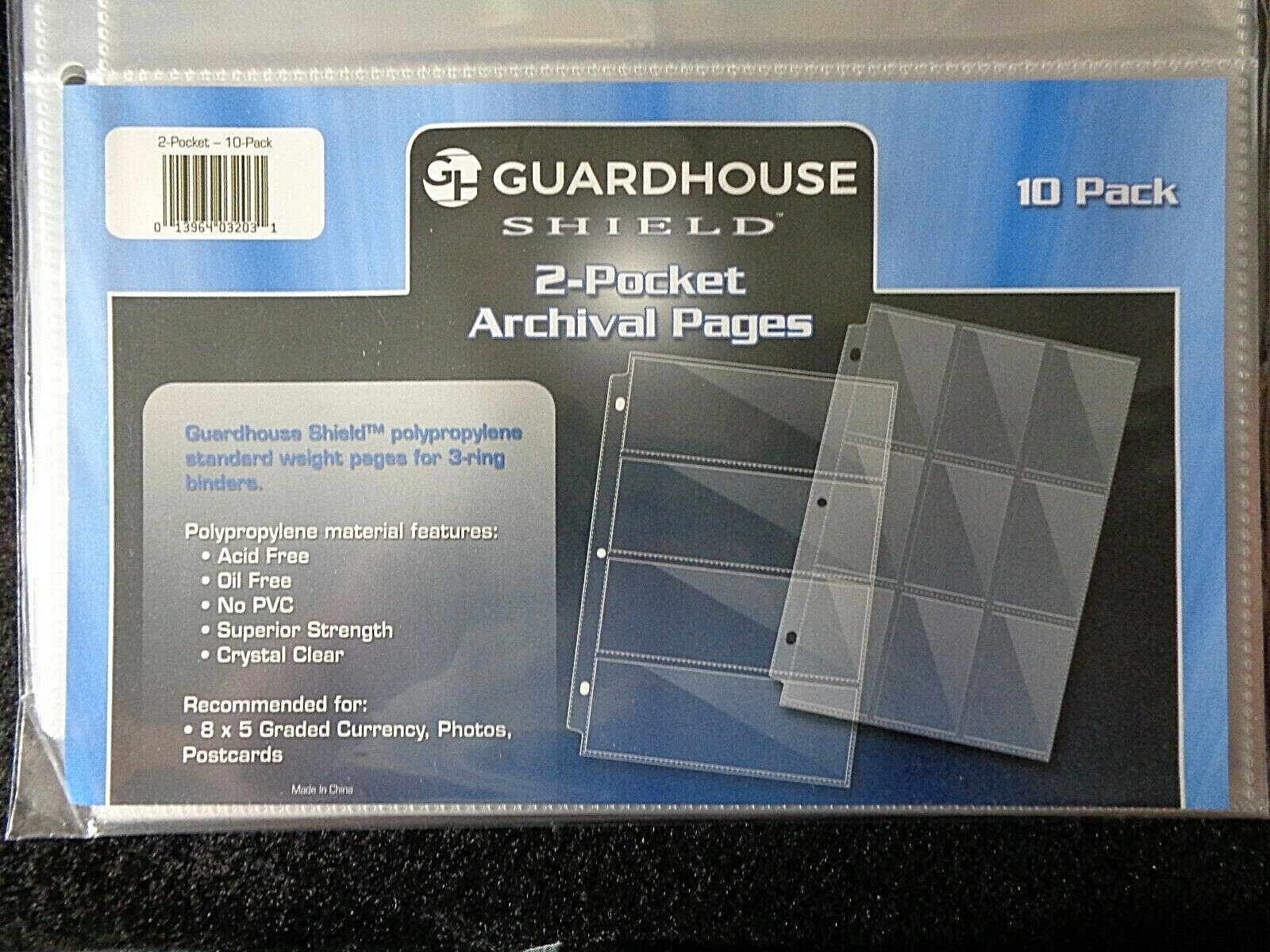 1 Pack of 10- 2 Pocket 8x5 Vinyl Note Book Pages. For Graded Currency,