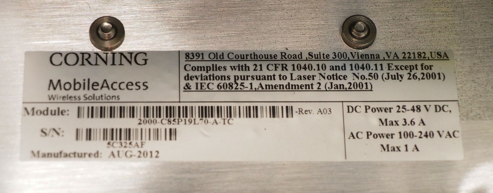 Corning MobileAccess 2000-C85P19L70-A-TC 700LTE Cell/PCS