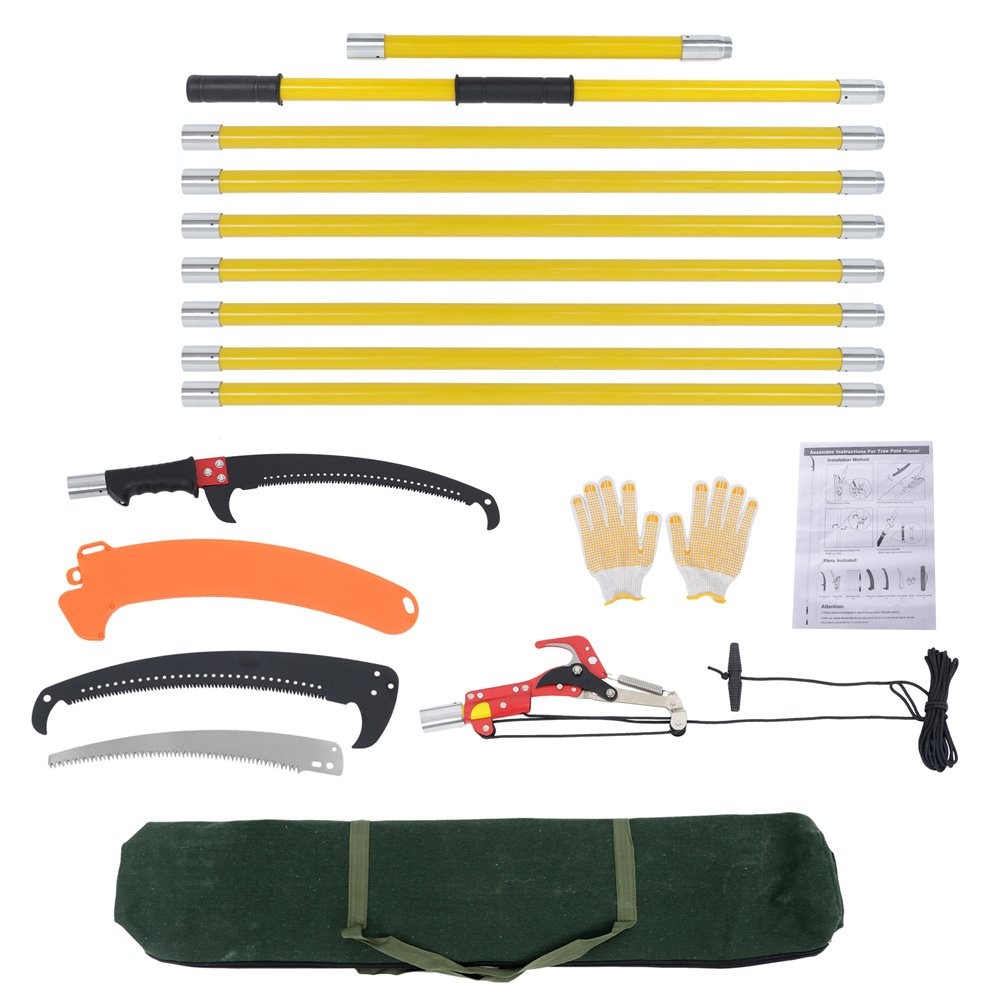 30 Feet Tree Pole Pruner Durable Tree Trimmers Handle Yellow Manual Branches