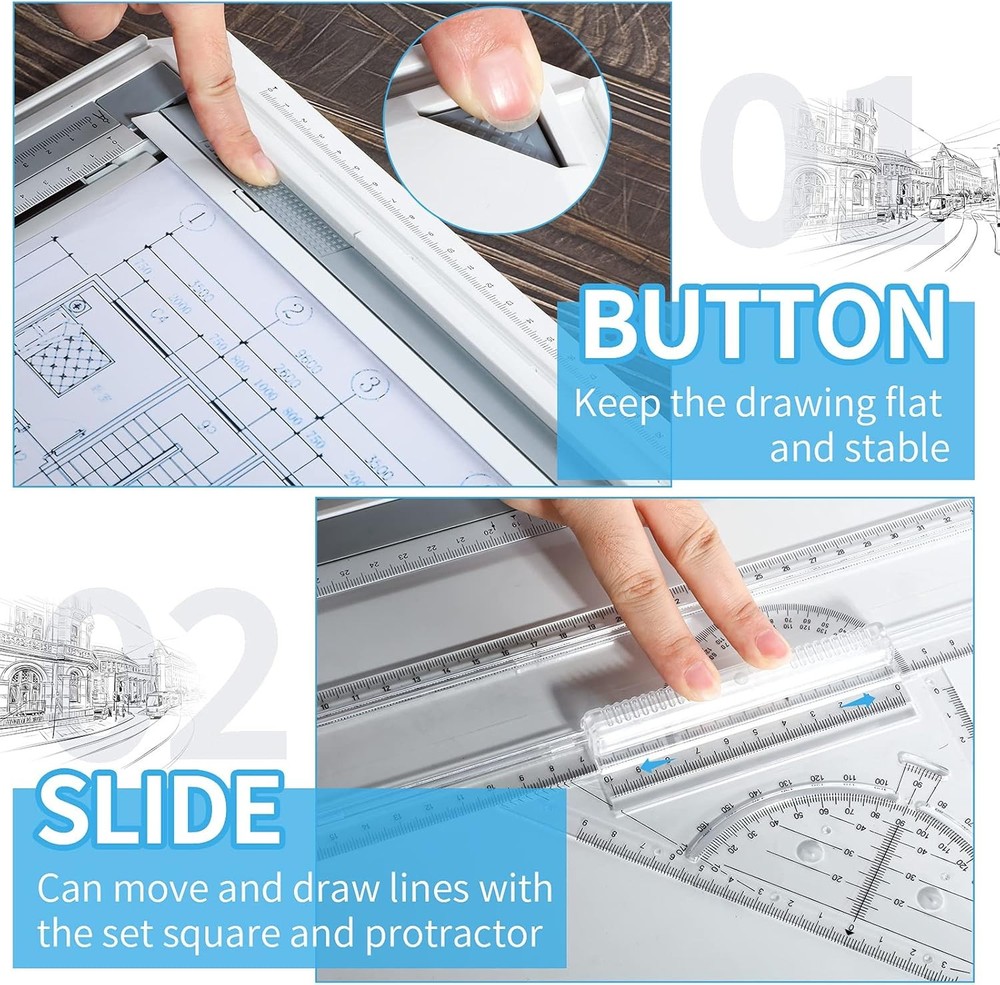 A3 Portable Drawing Board Multi-Function Metric Drafting Table with Clear Rule