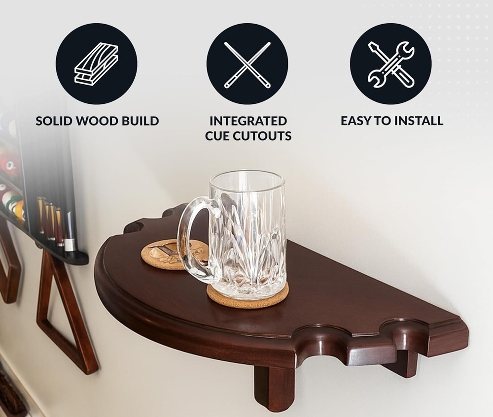 Wall Mount Drink Table Game Room Shelf Cue Holder Billiards Pool Deck Bar Table