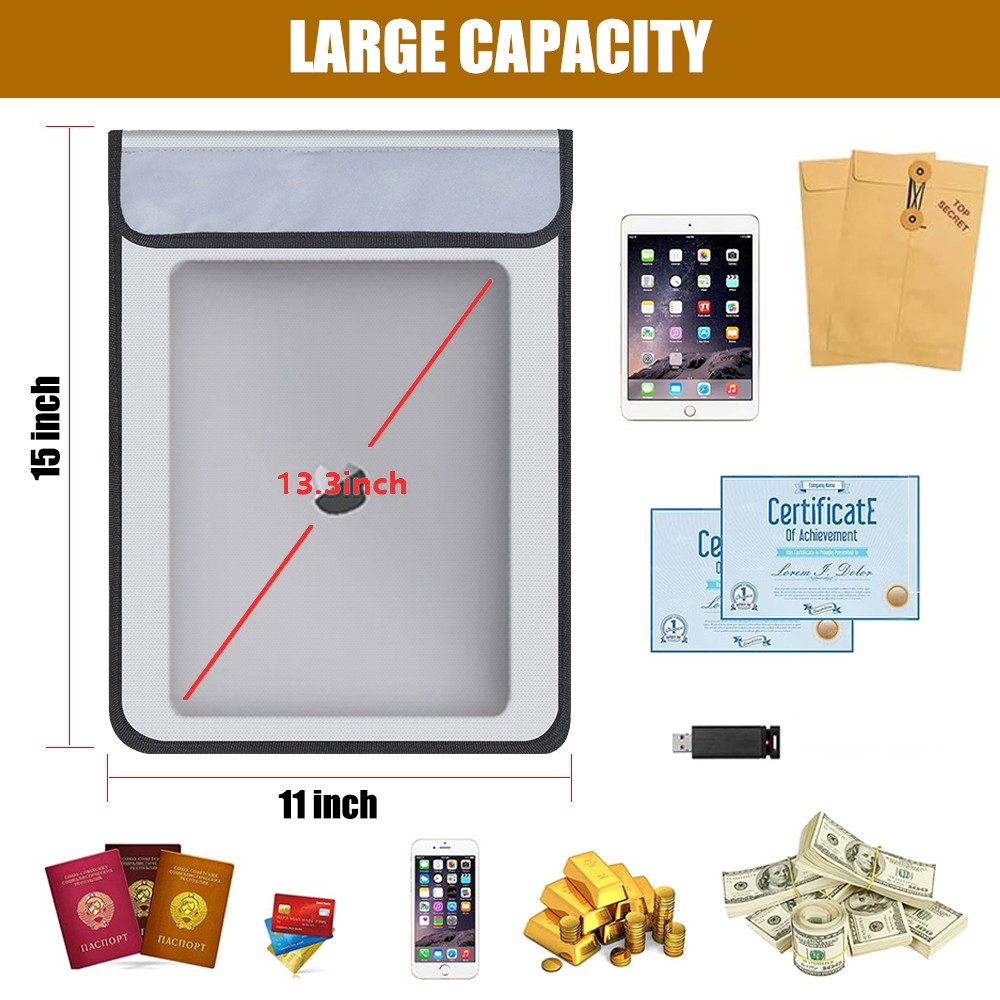 Fireproof Document Bag Waterproof File Cash Money Pouch Safe Storage with Zipper