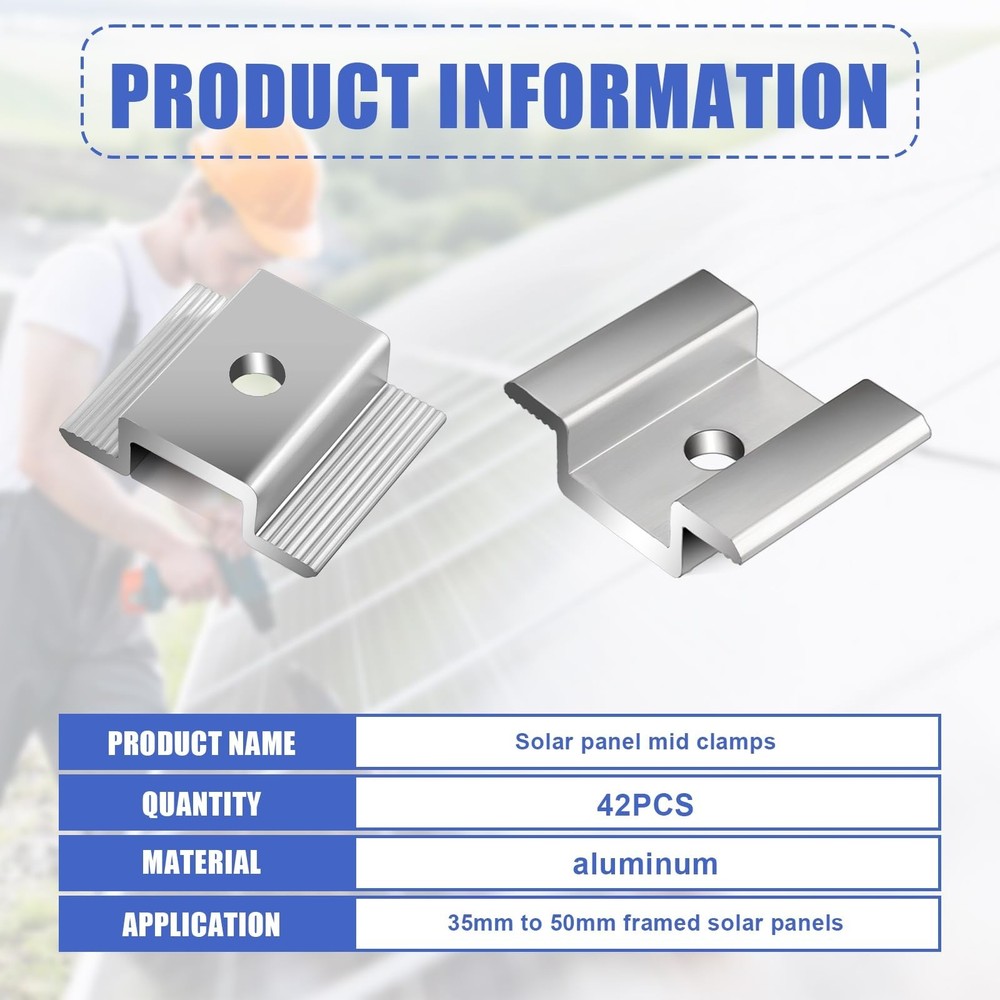 42 Pack Solar Panel Mid Clamps, Solar Panel Clamps Bulk, Solar Panel Bracket ...