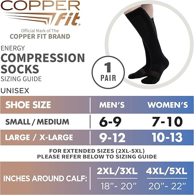 Copper Fit Unisex Easy On/Off Energy Compression Socks