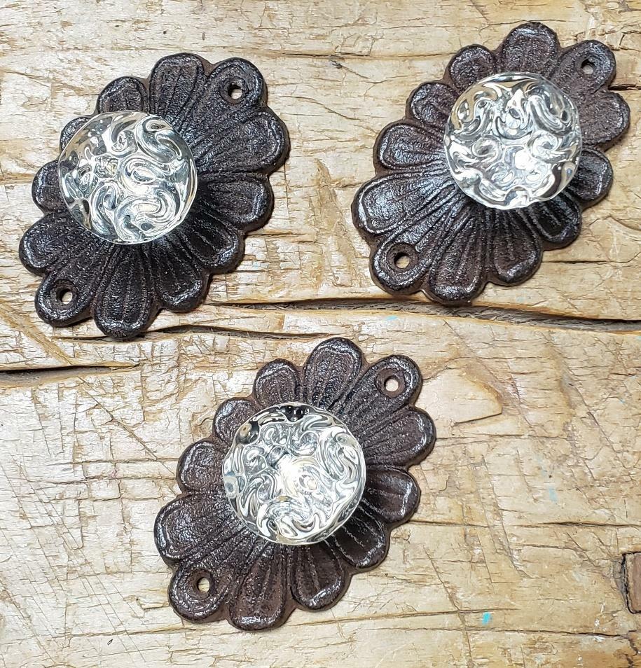 1 Cast Iron ANTIQUE Style Barn Handle Drawer Pull Coat Hook Rack BACK PLATE Knob