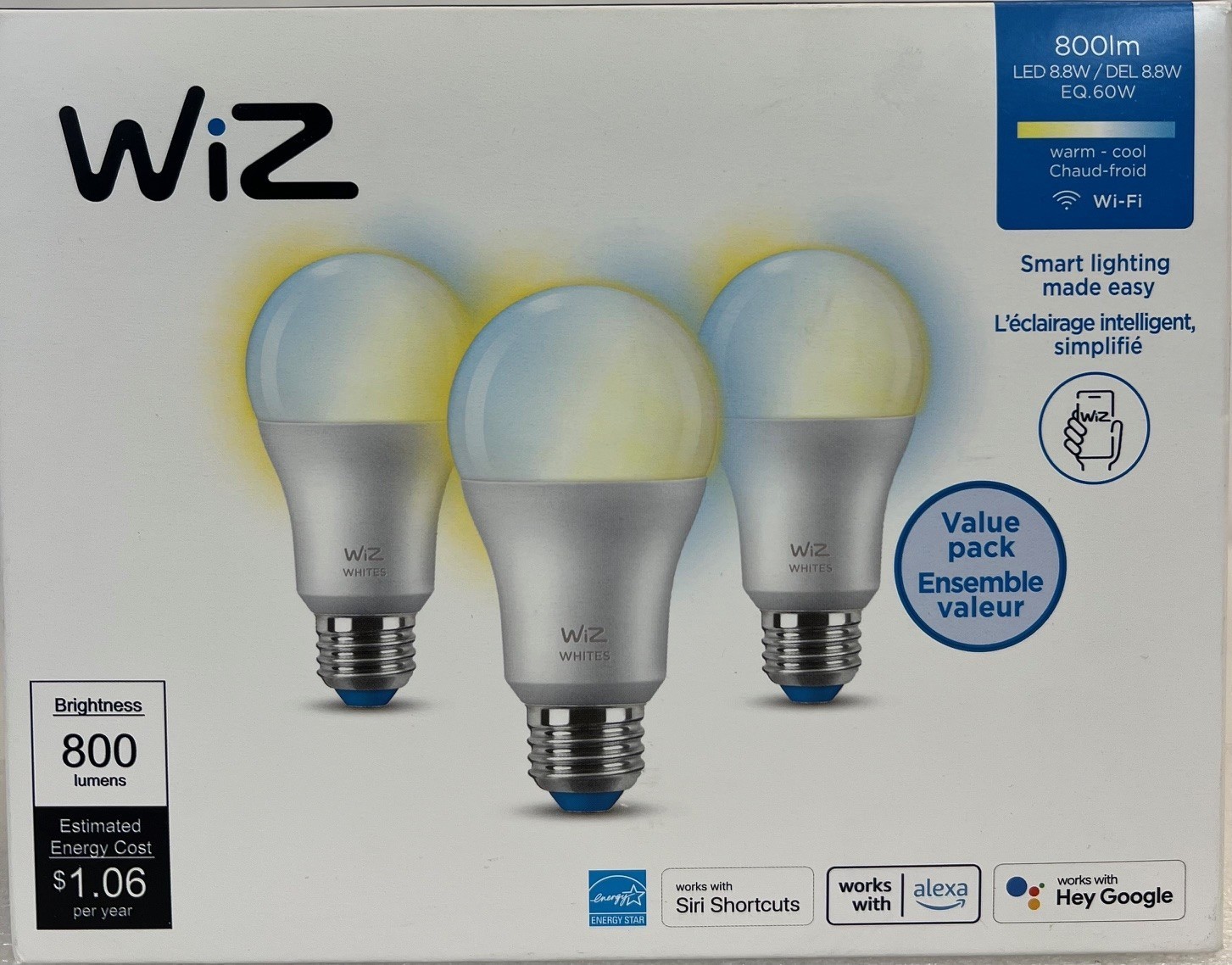 WIZ LED Smart Wi-Fi Connected 60W A19 Color & Tunable White Light Bulb, 6 total