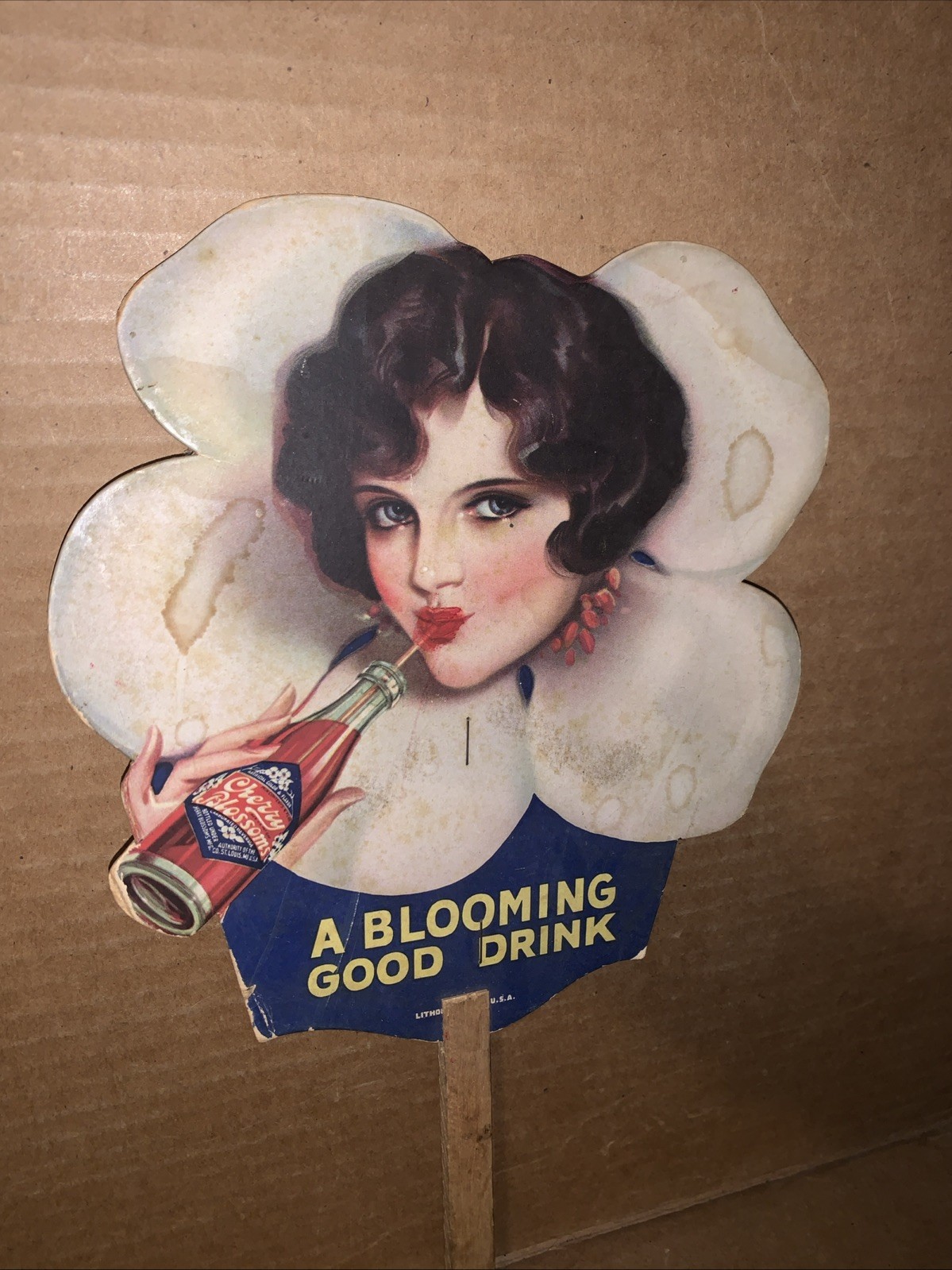 Cherry Blossoms Antique Soda Advertising Fan Used, Free Shipping