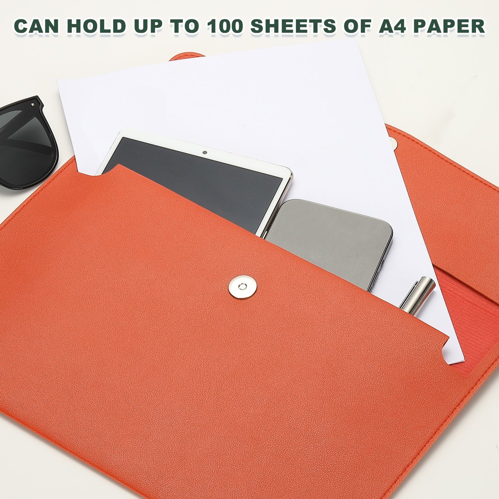 PU Leather A4 File Folder, Document Holder Filing Organizer Style 2, Orange