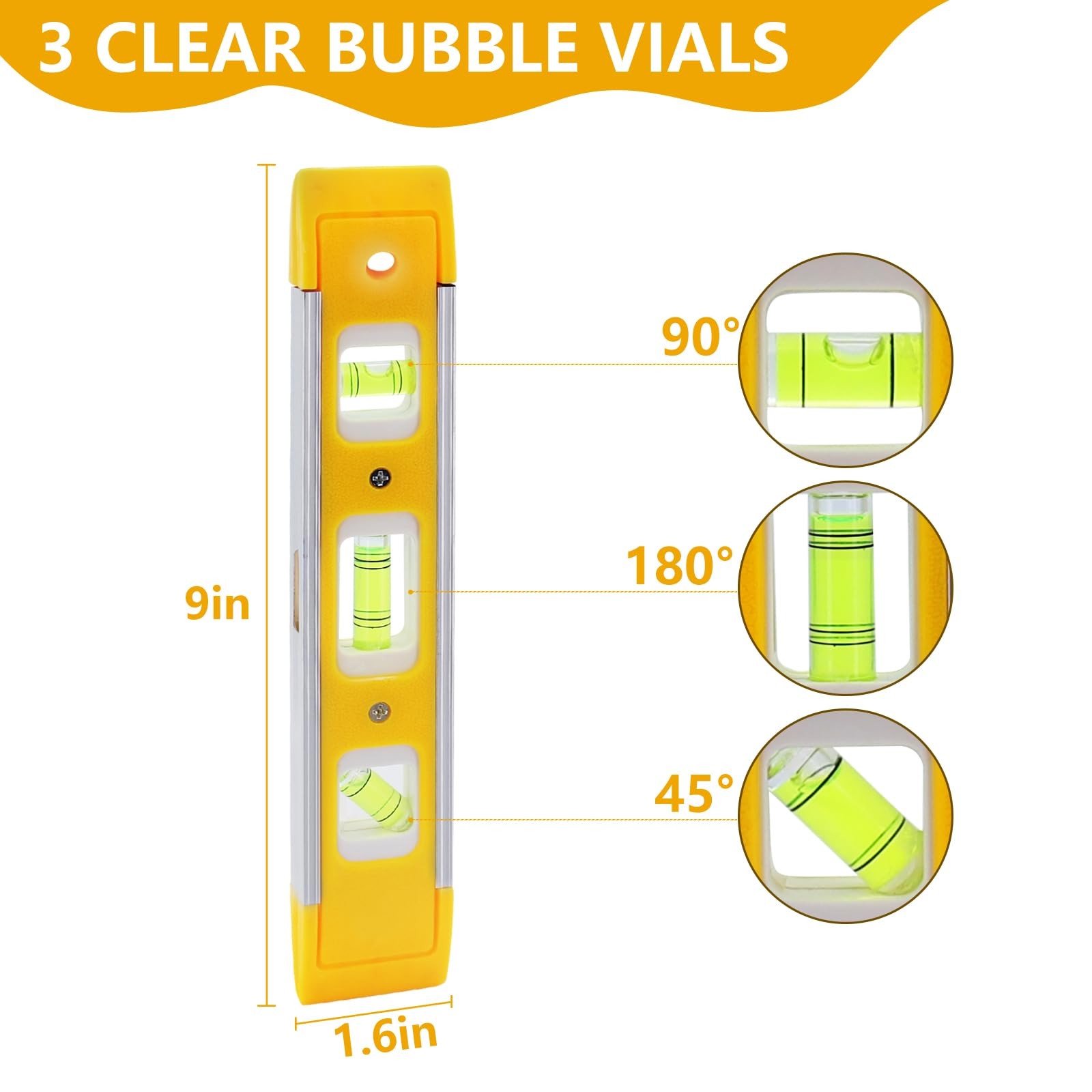 9 Inch (230 cm) Torpedo Level Magnetic, Small Leveling Tool with 3 Bubble
