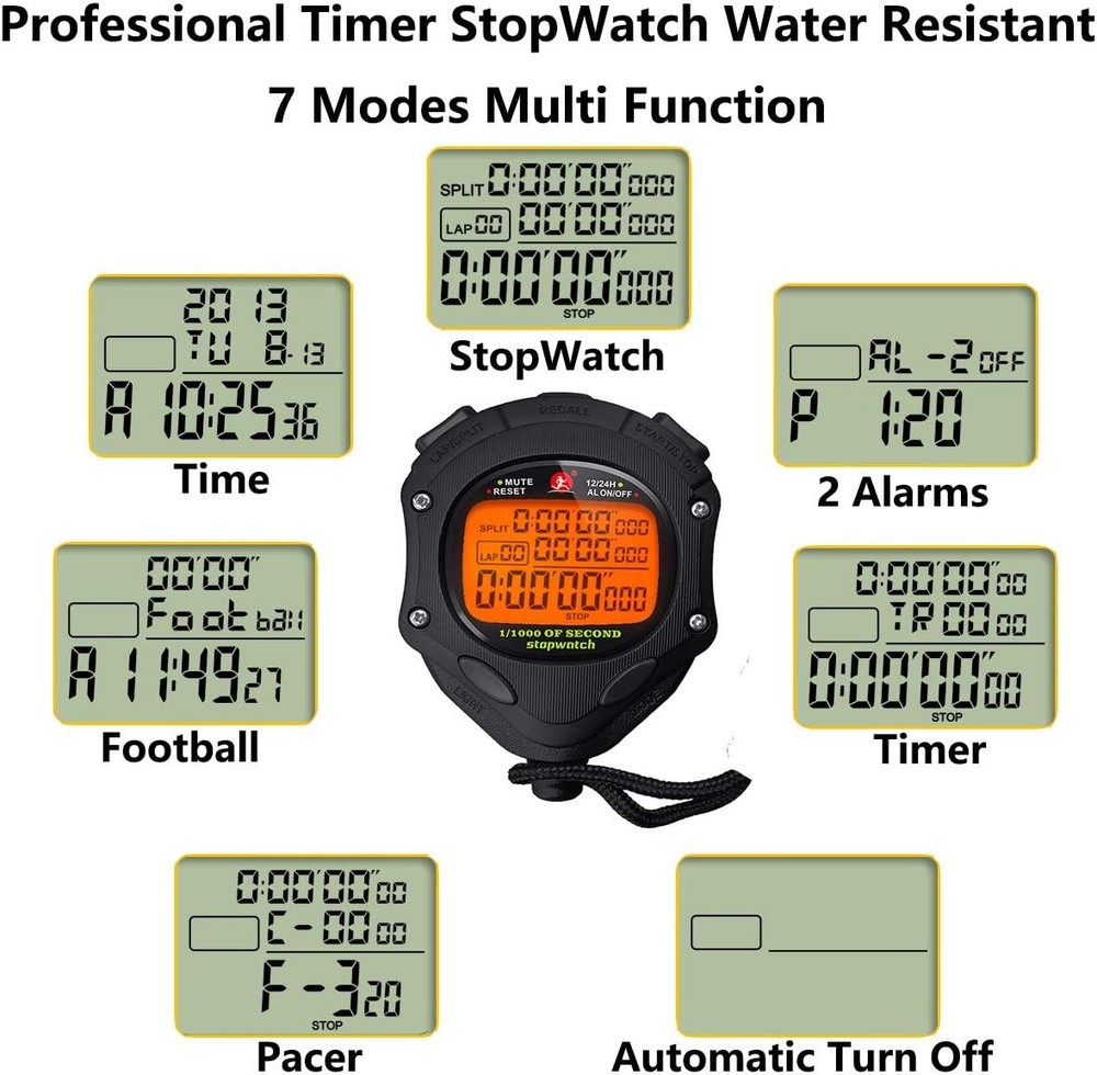 Digital Stopwatch Timer with Back Light Stop Watch 100 Lap-backlight-black