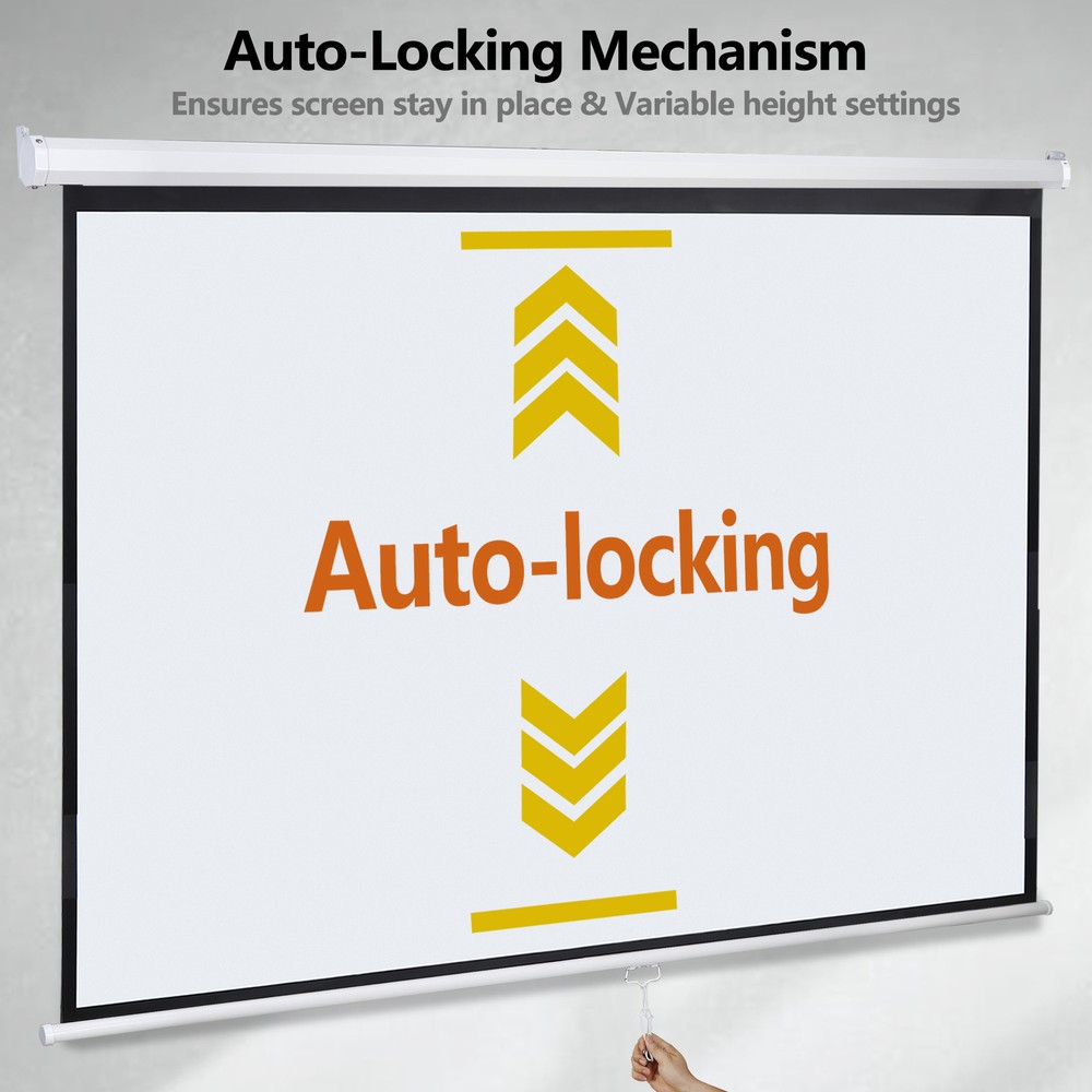 100" Projector Screen Manual Pull Down Projection Screen Theater 16:10 4K HD