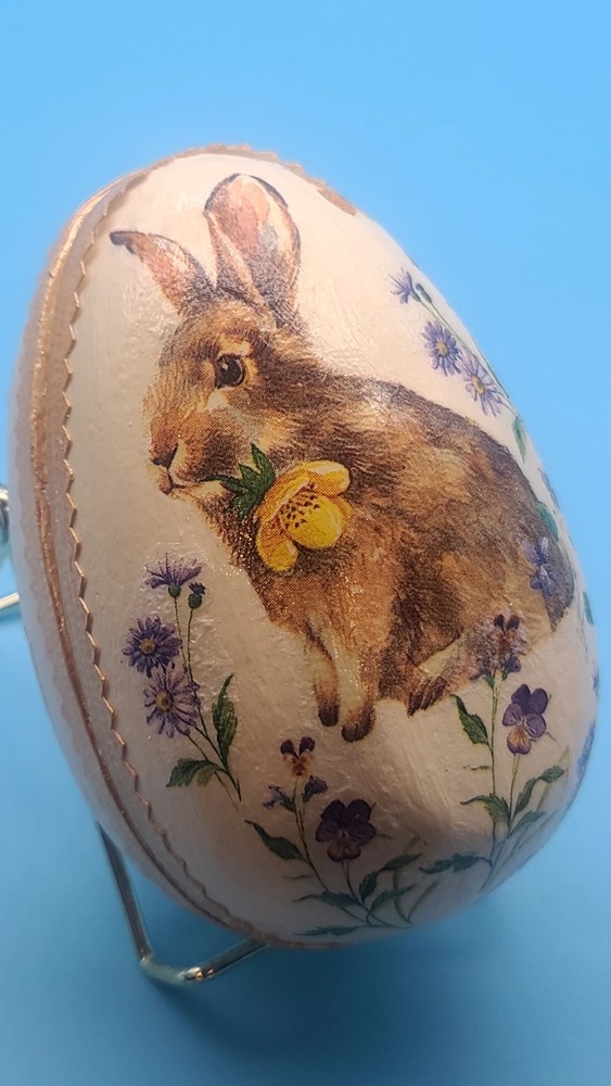 2 Hand Painted Decoupage Paper Mache Easter Egg Container Boxes Victorian Style