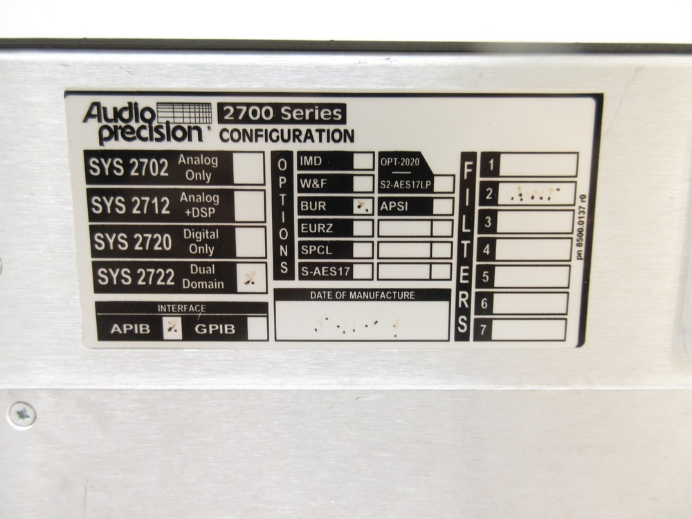Audio Precision SYS2722 Audio Analyzer w/ Opt APIB, BUR, AWT Filter, USB Adapter