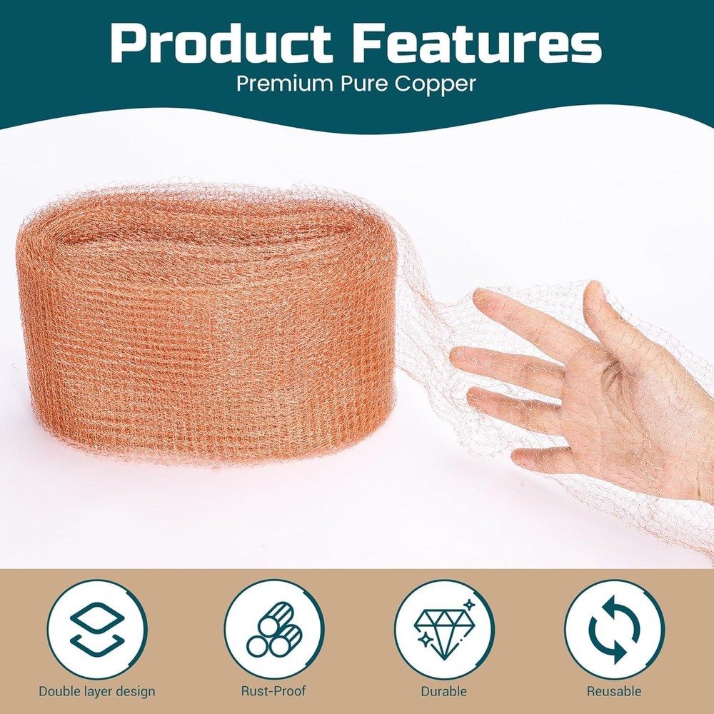 Copper Mesh Rodent Control, 5in X 30ft Rustproof Pure Copper Mesh Roll