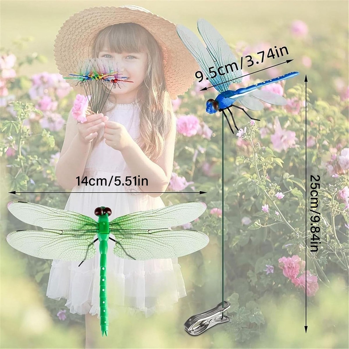 4* Fake Dragonfly Clips Clip on Dragonfly for Outdoors 3D Dragonfly Garden Decor