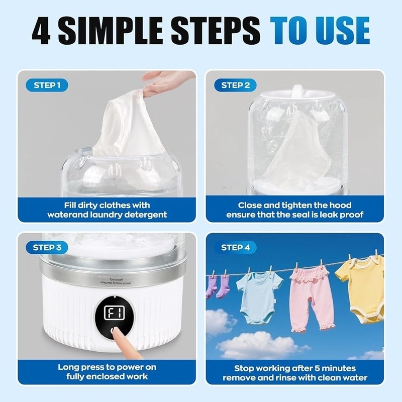 Mini Portable Washer Delicates USB Powered Compact Travel Laundry Machine