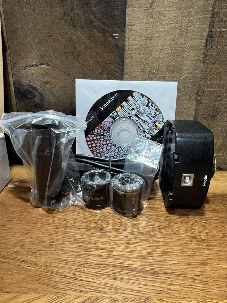AmScope MA500 USB Microscope Camera Kit w Adapters Software Cable Open Box