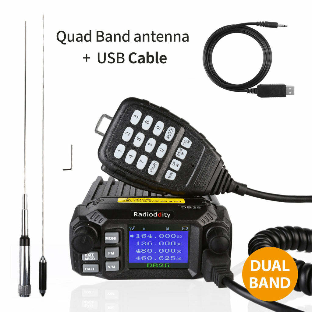 Radioddity DB25 Pro Car Mobile Radio Dual Band V/UHF 25Watt, Quad Band Antenna