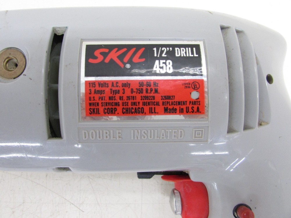VINTAGE SKIL TOOLS 1/2” REVERSIBLE / ADJUSTABLE SPEED CONTROL TRIGGER DRILL 458