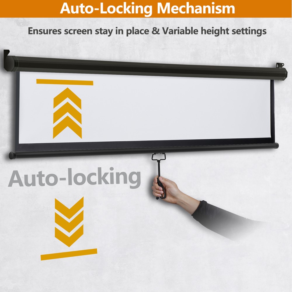 100" Projector Screen Manual Pull Down Projection Screen Theater 16:10 4K Black
