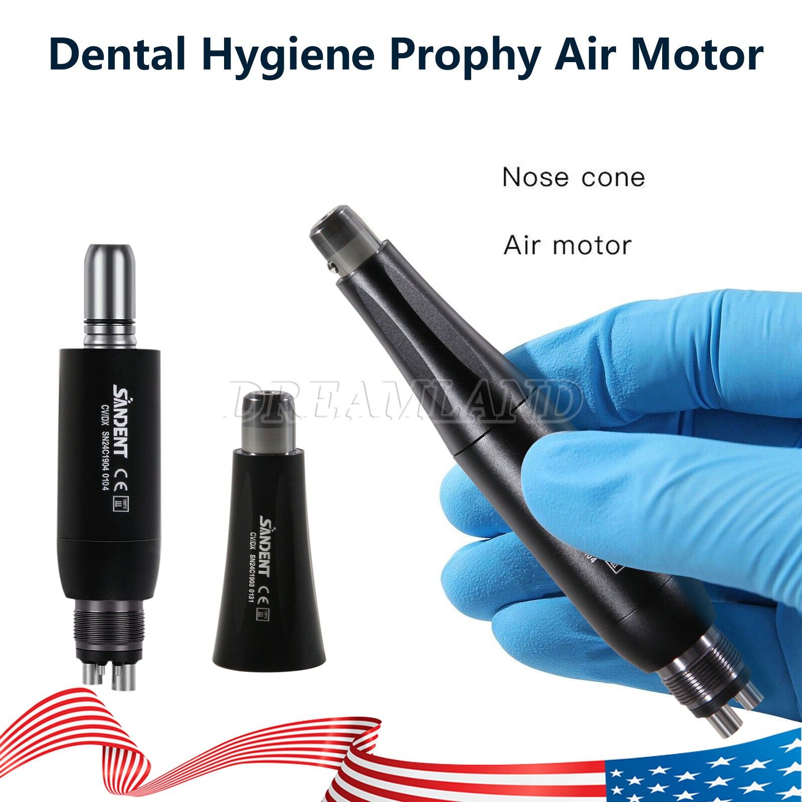 1-5 Dental Hygiene Prophy Handpiece Air Motor 4Holes 4:1 Nose Cone 360°Swivel
