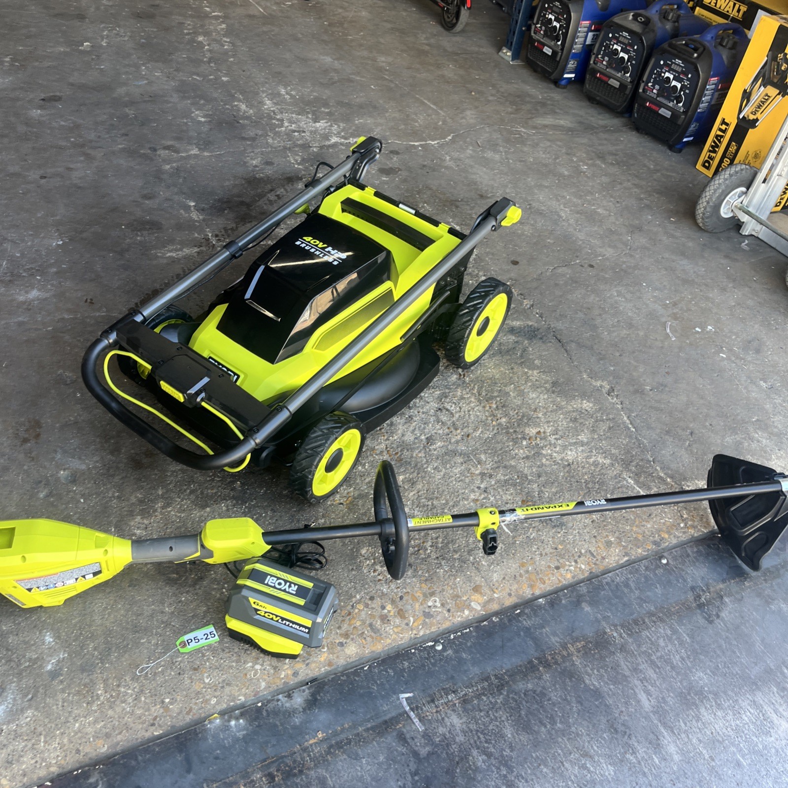 RYOBI 40V HP Brushless 20 in. Cordless Battery Push Lawn Mower + weedeater