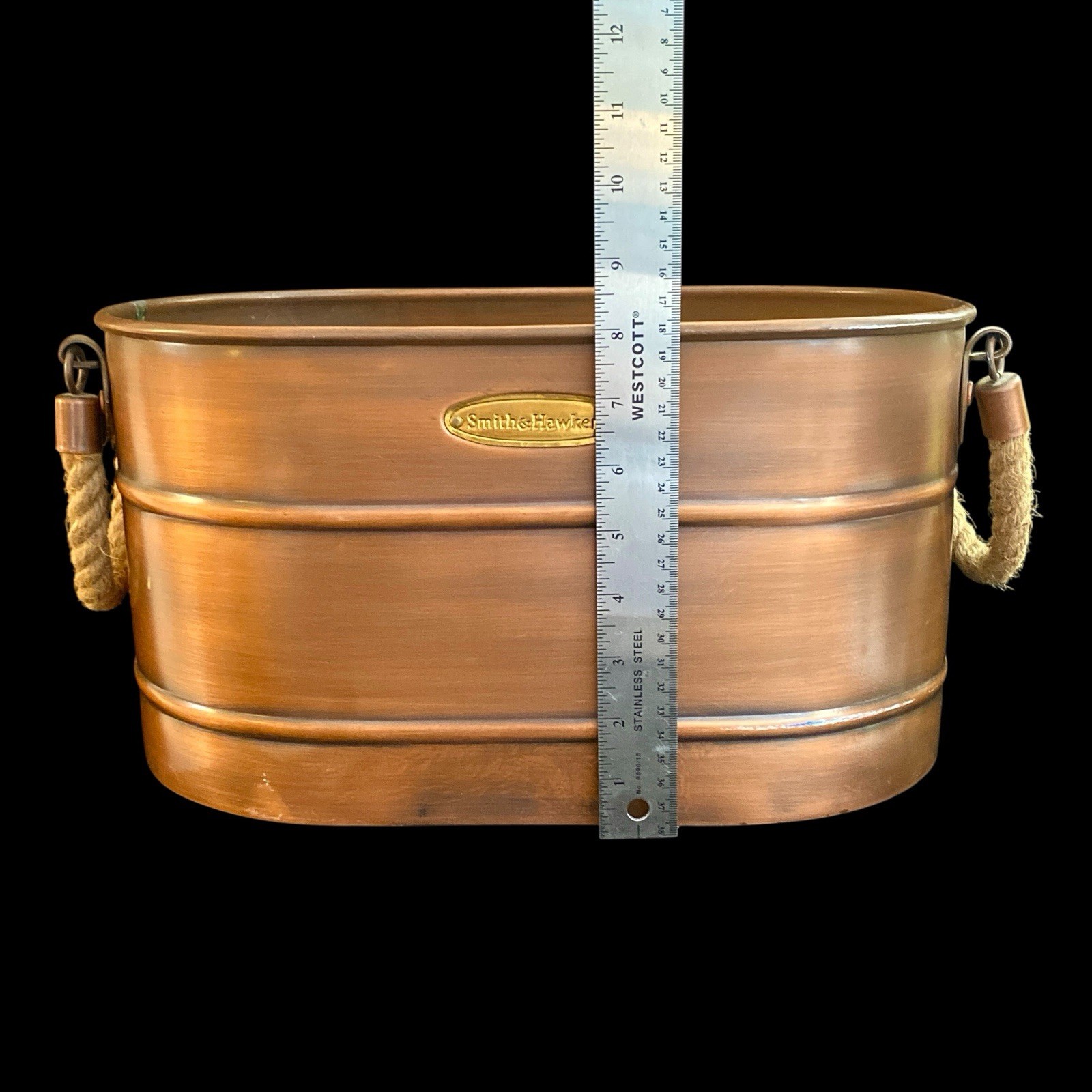 Smith & Hawken Large 16" Copper Finish Metal Log Holder Planter Tub Rope Handles