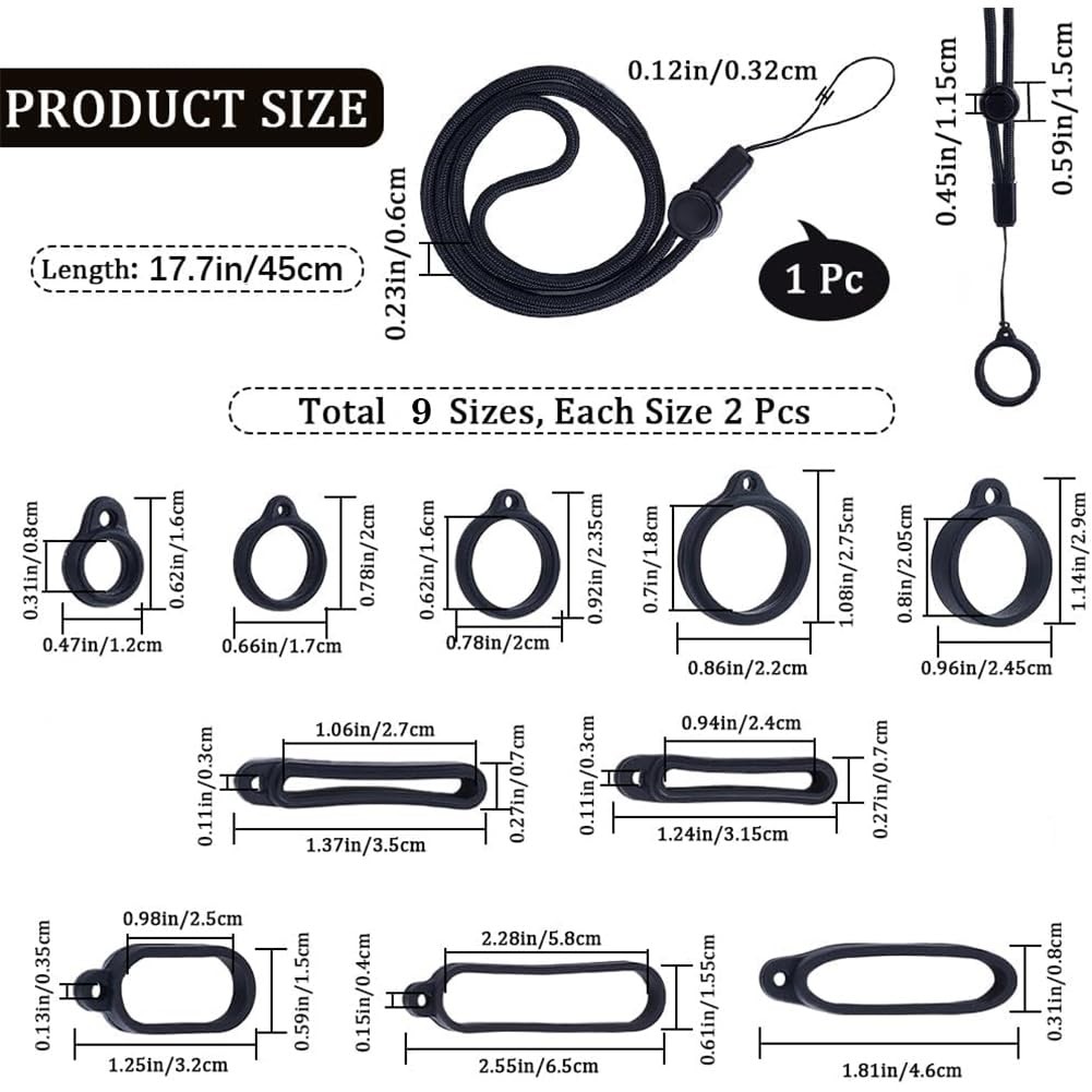 E- Vaping Lanyard / Necklace 18Pc Set with Silicone Rubber Rings Loss Prevention