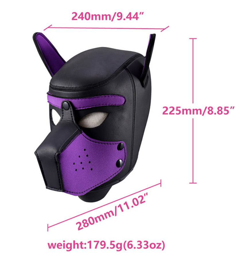 Neoprene Puppy Hood Role Play Dog Mask Puppy Cosplay Full Head with Neck Cover