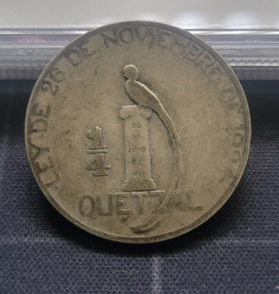 Guatemala 1925 1/4 Quetzal Silver Coin ➕️ VF 🇬🇹 ➕️ ✅️
