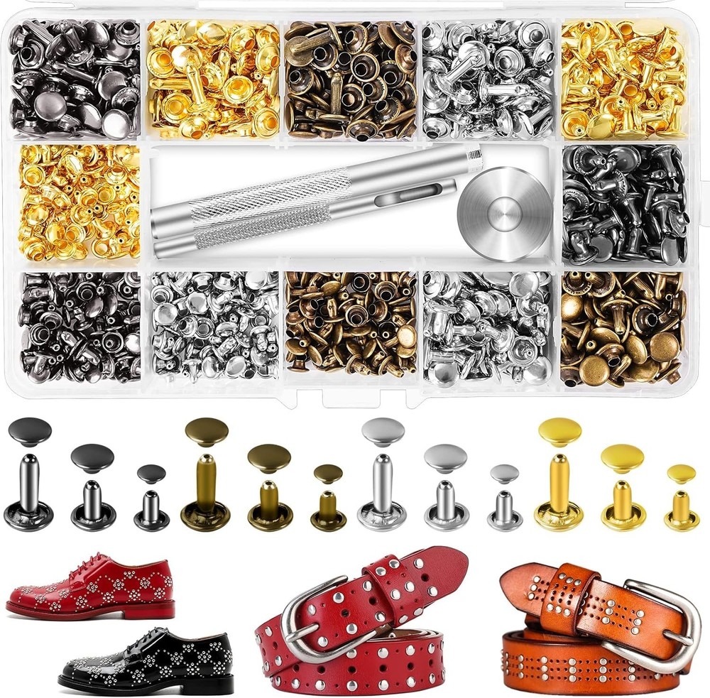 240-Piece Brass Rivets Kit - Durable Leather Studs with Setting Tools for Crafts