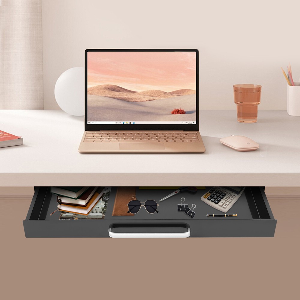 Black Under Desk Sliding Drawer Pull Out Under Table Storage Organizer for Desk